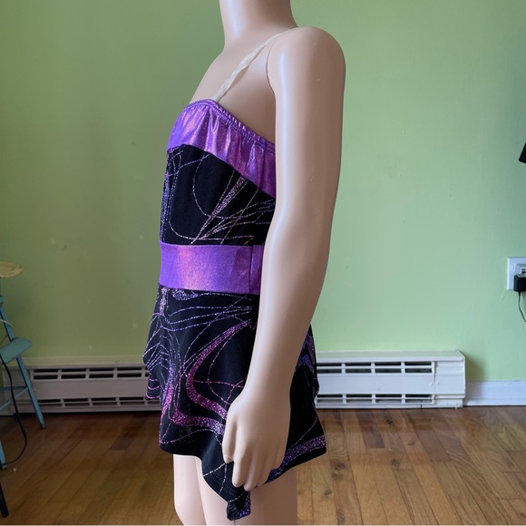 LEOS DANCEWEAR PURPLE BLACK GLITTER DANCE GYMNASTICS TANK TOP COSTUME SZ MEDIUM - Picture 3 of 8